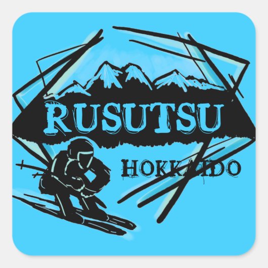 Rusutsu Hokkaido Japanブルースキーロゴシール スクエアシール (正面)