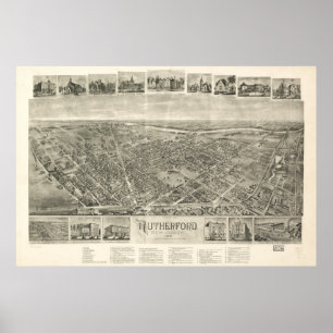 Rutherford NJ (1904年)のヴィンテージの絵解き地図 ポスター