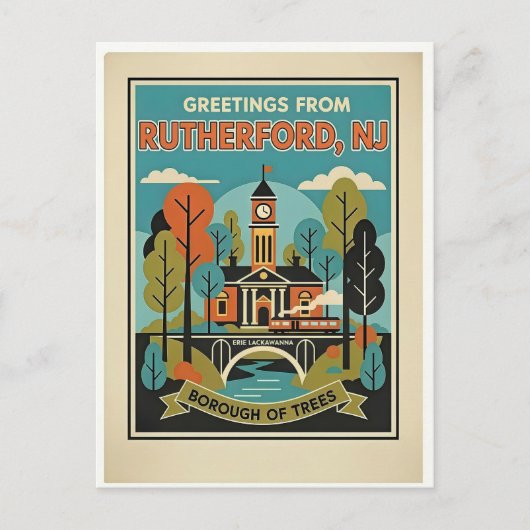 Rutherford NJ Borough of Trees Retro ポストカード (正面)