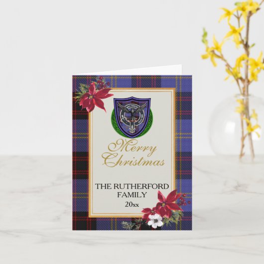 Rutherford Scottish Clan Tartan & Crest カード (黄色い花)