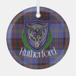 Rutherford Scottish Clan Tartan & Crest ガラスオーナメント