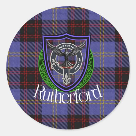 Rutherford Scottish Clan Tartan & Crest ラウンドシール (正面)