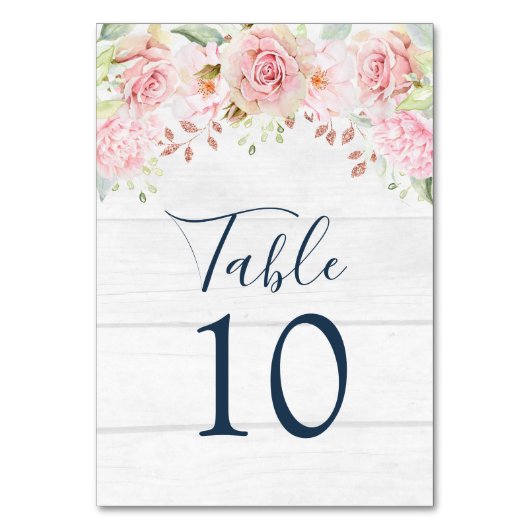 Rutsic Pink Floral Wedding Table Number Cards テーブルナンバー (正面)