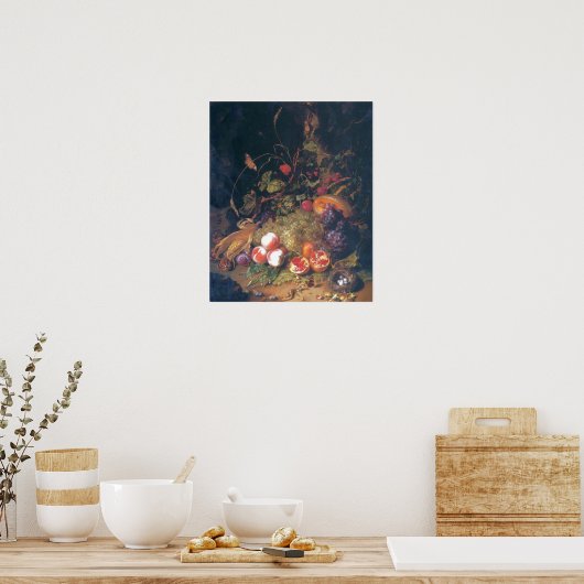 Ruysch - Still Life With Fruit, A Nest, Lizard ポスター (キッチン)