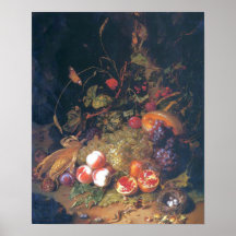 Ruysch - Still Life With Fruit, A Nest, Lizard