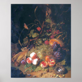 Ruysch - Still Life With Fruit, A Nest, Lizard ポスター
