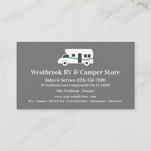 RVおよびキャンピングカーディーラー小売店 名刺 (正面)