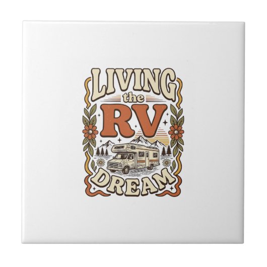 RVでの夢の生活 ヴィンテージキャンプTシャツデザイン_1 タイル (正面)