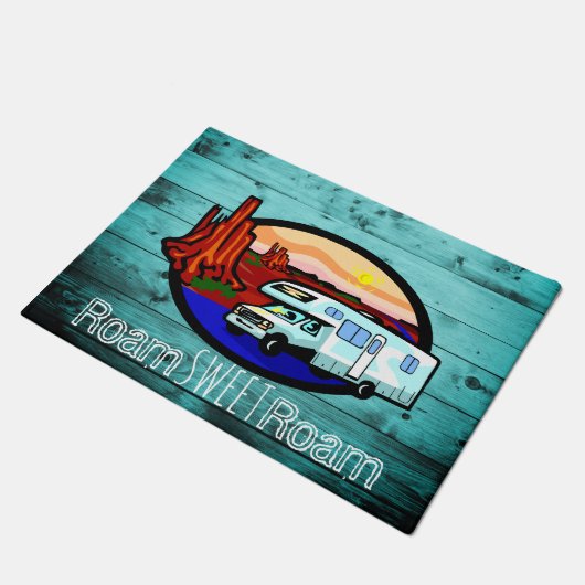 RVのキャンピングカーのMotorhomeのWanderlustの砂漠のティール（緑がかった色）木 ドアマット (アングル)