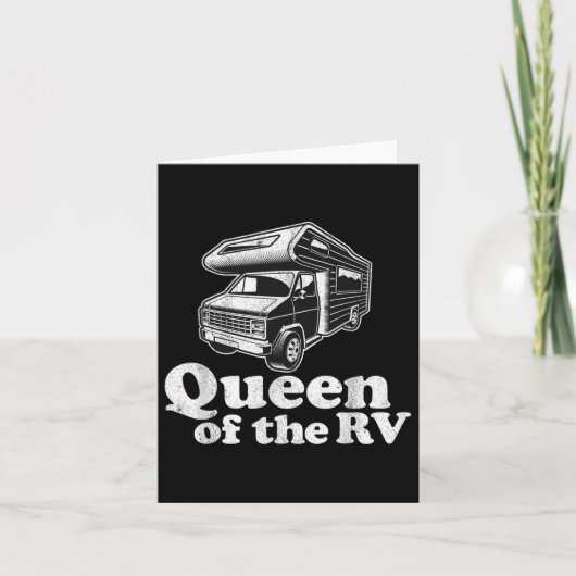 RVの女王 楽しいキャンプ レトロなキャンピングカー 女性 カード (正面)