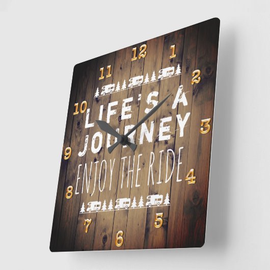 RVカンパートラベル引用文素朴ウッド スクエア壁時計 (傾斜)