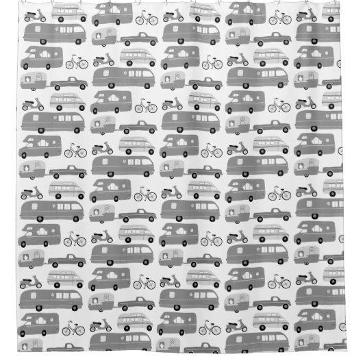 RVカンパーバンライフモーターホームトレーラーグレー シャワーカーテン (正面)