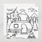 RVキャンパーとキャンプファイア | カラーリングページ (正面/裏面)