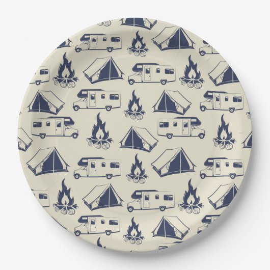 RVキャンパーテントキャンプファイアパターン ペーパープレート (正面)