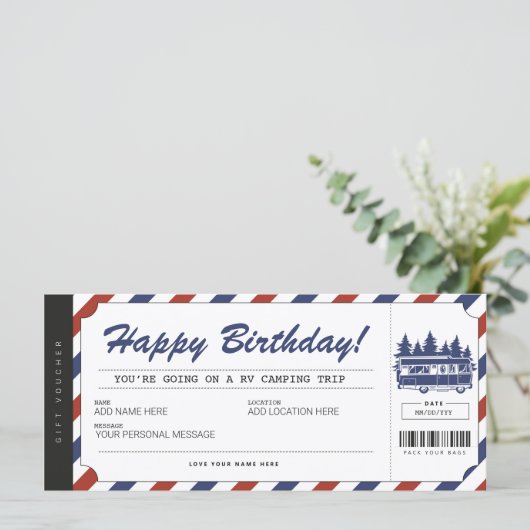 RVキャンピングギフトバウチャーサマーキャンプ証明書 (スタンド正面)