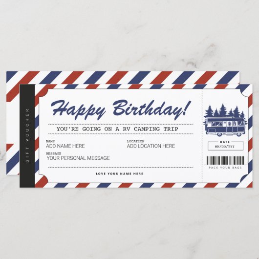 RVキャンピングギフトバウチャーサマーキャンプ証明書 (正面/裏面)