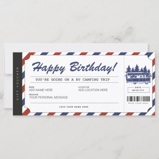 RVキャンピングギフトバウチャーサマーキャンプ証明書 (正面)
