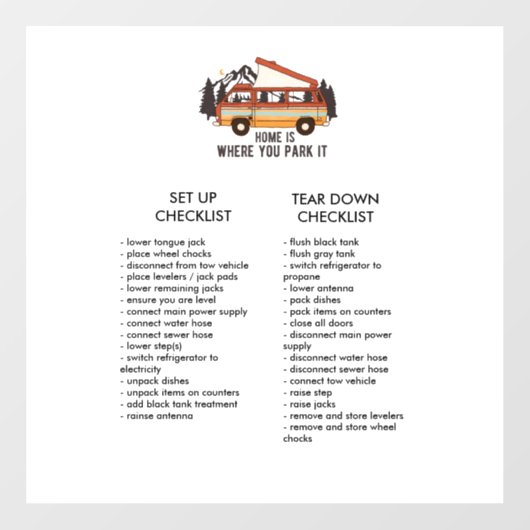 RVトレーラー編集可能なセットアップとティアダウンチェックリスト ウィンドウサイン (シート)