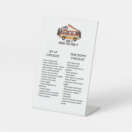 RVトレーラー編集可能なセットアップとティアダウンチェックリスト 台座サイン (正面)