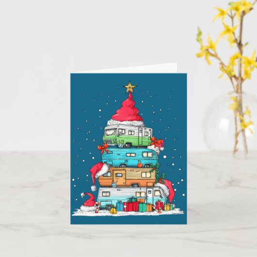 Rv Camng Camper Travel Vacation Christmas Tree Xma カード (黄色い花)