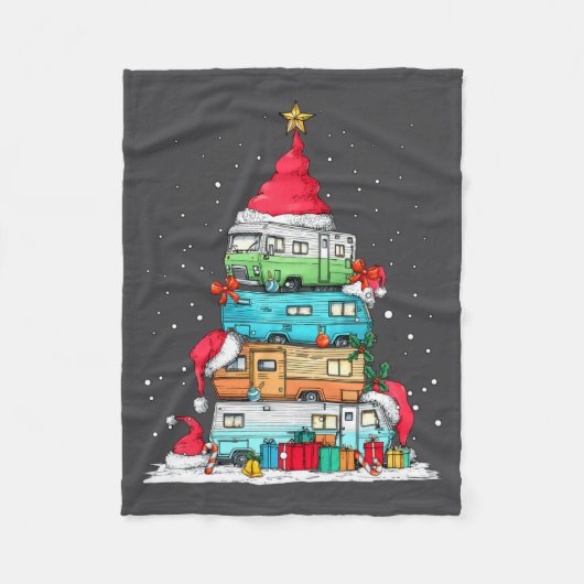 Rv Camng Camper Travel Vacation Christmas Tree Xma フリースブランケット (正面)
