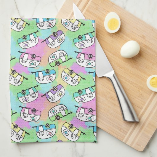 RV Camping Trailer キッチンタオル (四つ折り)