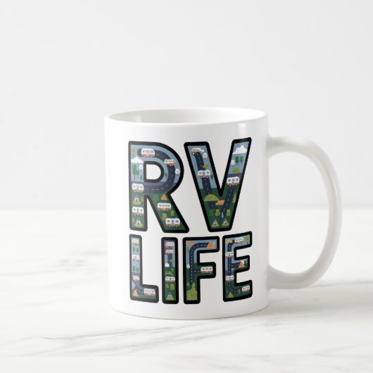 RV Life Adventure Camper Road Trip Typography コーヒーマグカップ (右)