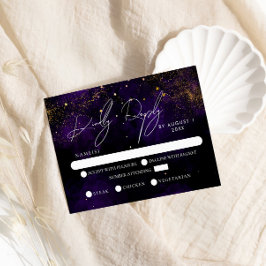 RVSPダークパープル水彩魔法の金ゴールド結婚ズ 出欠カード
