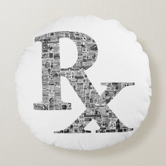 Rx Pharmacy Medical Historyの古い広告の枕ヴィンテージ ラウンドクッション (正面)
