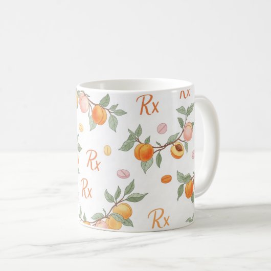 Rx Prescription Peach Pill Pattern Pharmacy コーヒーマグカップ (正面右)