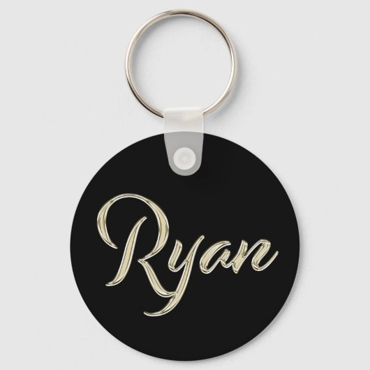 Ryan 名入り ホワイトゴールド ボタン キーホルダー (正面)