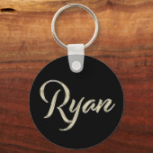 Ryan 名入り ホワイトゴールド ボタン キーホルダー (正面)