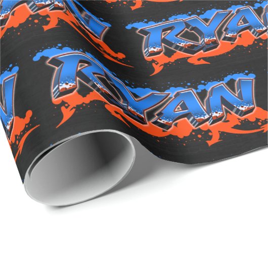 Ryan Vorname Name Graffiti blue orange ラッピングペーパー (ロールコーナー)