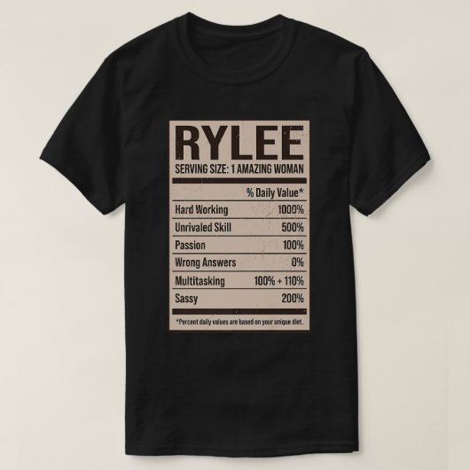 Rylee Nutrition Facts Name Nickname Alias Title Fo Tシャツ (デザイン正面)