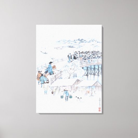 Ryogoku橋の47 Roninの日本語Ukiyo-e キャンバスプリント (正面)