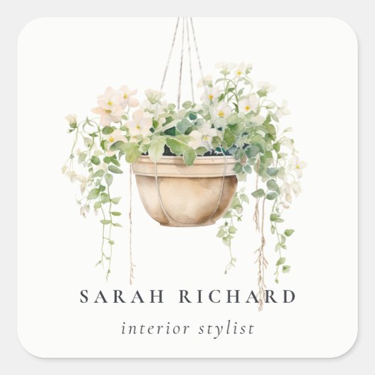 sつるフローラハウスプラントウォーターカラーボタニカル スクエアシール (正面)