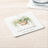 sつるフローラハウスプラントウォーターカラーボタニカル スクエアペーパーコースター (アングル)