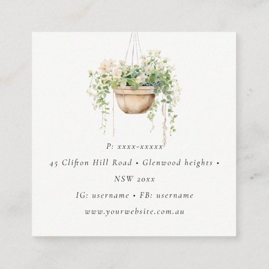 sつるフローラハウスプラントウォーターカラーボタニカル スクエア名刺 (裏面)