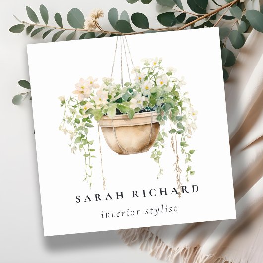 sつるフローラハウスプラントウォーターカラーボタニカル スクエア名刺