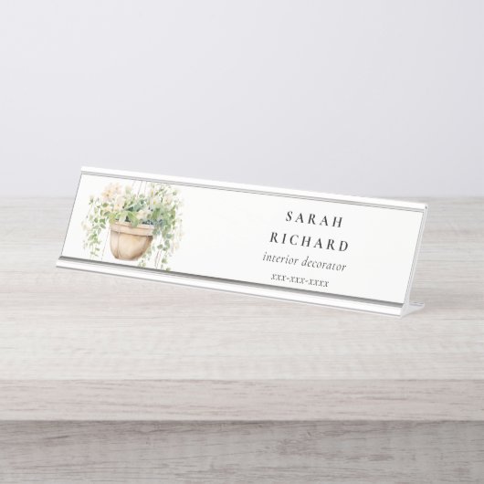 sつるフローラハウスプラントウォーターカラーボタニカル デスクネームプレート (正面)