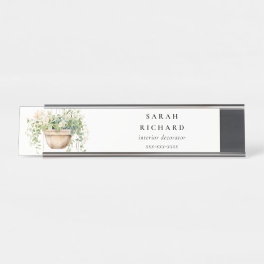 sつるフローラハウスプラントウォーターカラーボタニカル デスクネームプレート (正面)