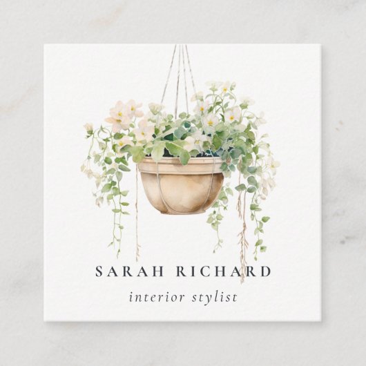 sつるフローラハウスプラントボタニカルQRコード スクエア名刺 (正面)