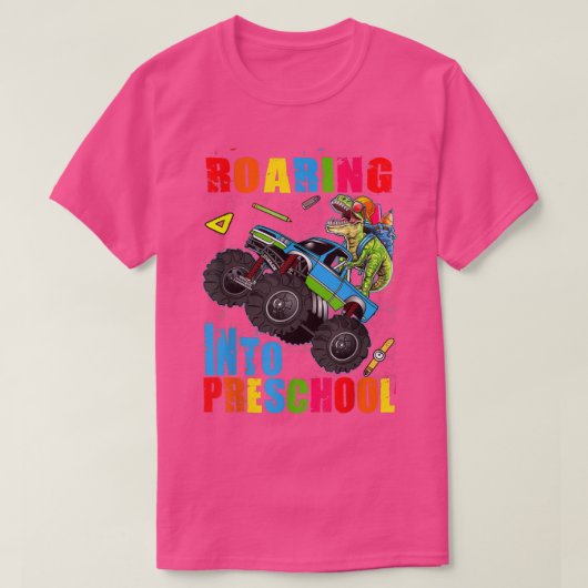 Sに戻る轟音の幼稚園の恐竜モンスタートラック Tシャツ (デザイン正面)