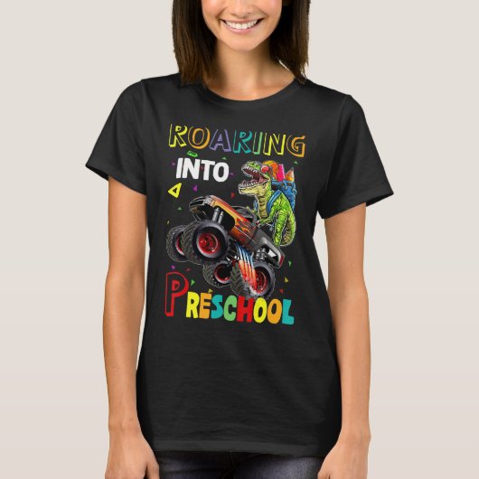 Sに戻る轟音の幼稚園の恐竜モンスタートラック Tシャツ (正面)