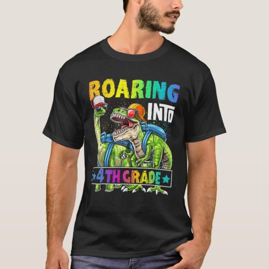 Sに戻る4年生の恐竜のバックパックに轟音 Tシャツ (正面)