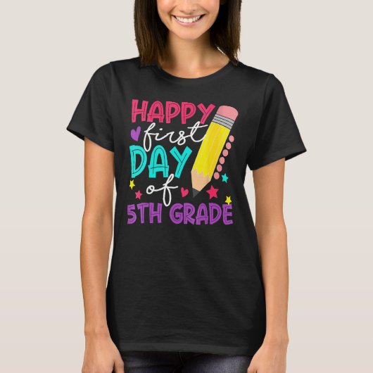 Sに戻る5年生のかわいい鉛筆の幸せな初日 Tシャツ (正面)
