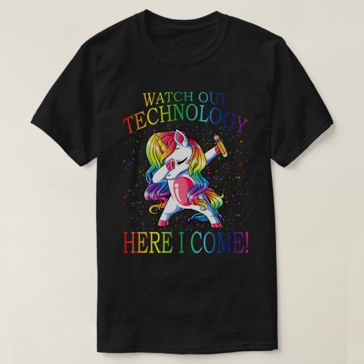 SにUnicorn戻る技術来を見る Tシャツ (デザイン正面)