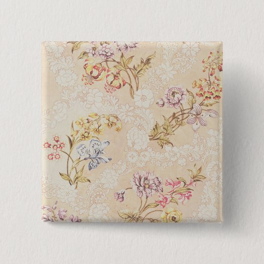 Sのためのシャクヤク、ユリおよびバラとの花柄 缶バッジ (正面)