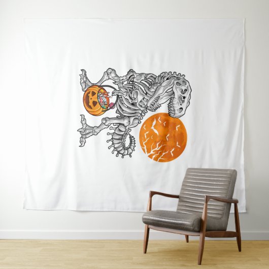 Sのためのハロウィーン男の子のための恐竜スケルトンTレックス タペストリー (インサイチュ(横))