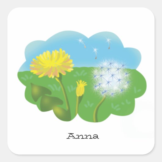 sのパーソナライズされた牧草地のマンガのタンポポ スクエアシール (正面)
